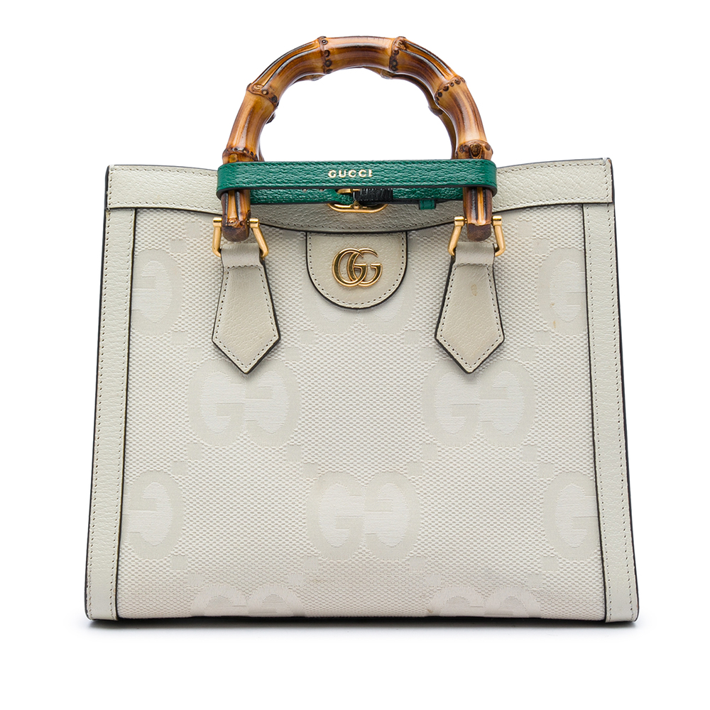 Pre-Loved Gucci Medium Jumbo GG Canvas Bamboo Diana Satchel